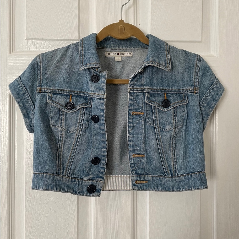 ⚡️🖤 Tommy Hilfiger Cropped Short Sleeve Jean Jacket Size Small